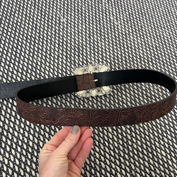 Brown Embossed Belt with Turquoise Accents - Picture 3 of 3